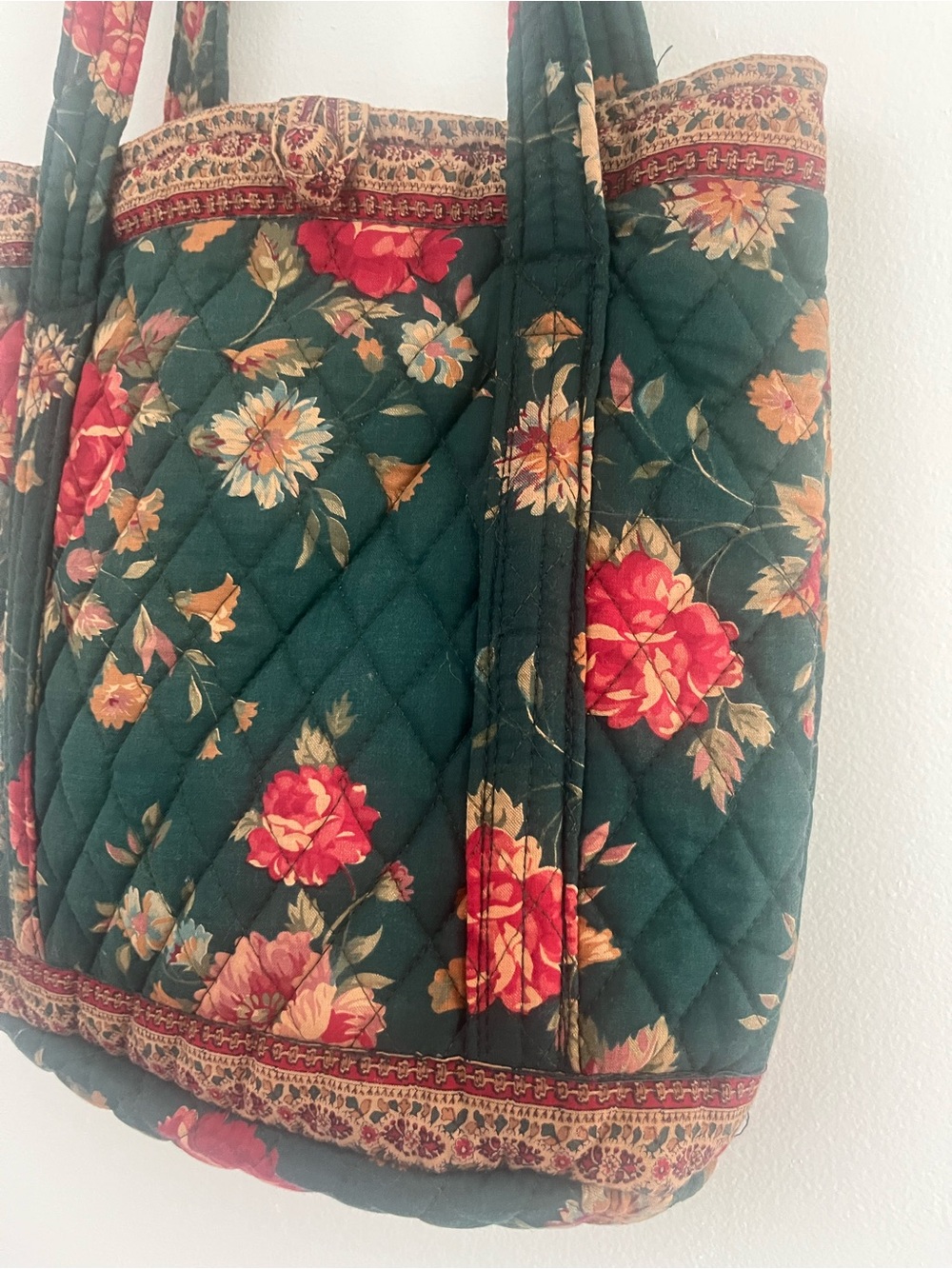 Vera Bradley Vintage 1987 Greenbriar Floral Quilted Tote Green Pink - Picture 14 of 16